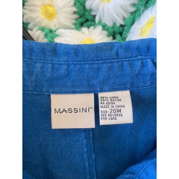 ⭐ 3/$15 Massini Size 20W Linen Blend Blue Button Up Shirt Tank Top - Picture 6 of 6